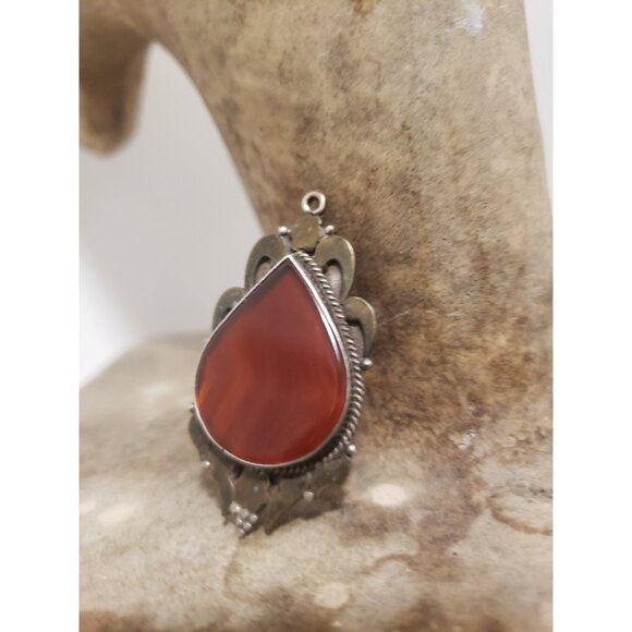 Tear Drop Silver Pendant with Red Gemstone Framed Red Teardrop i - Picture 9 of 10